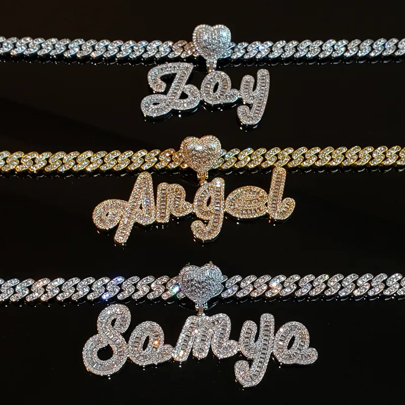 Personalized Heart Rhinestone Cuban Chain gold...
