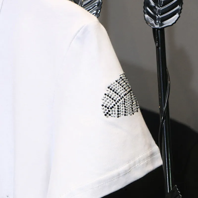 티셔츠 여성 여름 통기성 높은 고품질 다이아몬드 짧은 소매 탑 풀오버스 루스 캐주얼 탄성 바닥 셔츠 220321