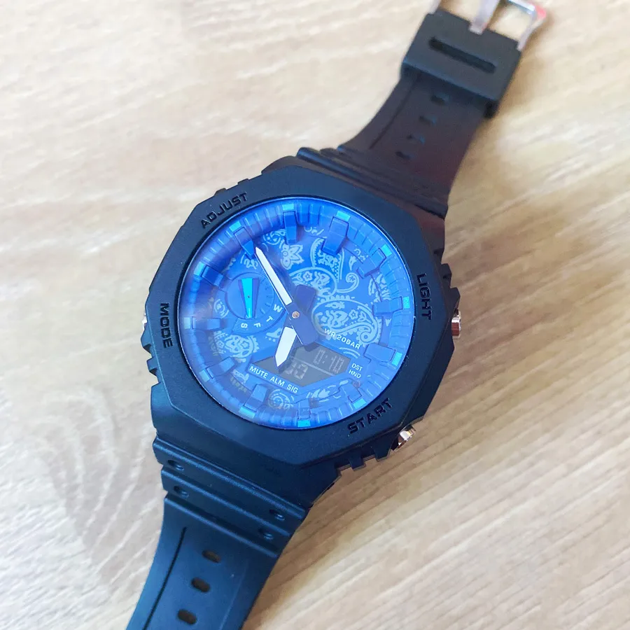 Full-featured Wrist watches LED Dual Display Men Women Girl Casual Sports Royal Oak Electronic Analog Digital Ladies Waterproof Clock -3