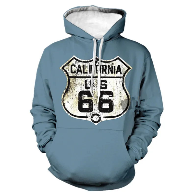 Road Rote 66 3d Print Hooded Clothes American Fashion Men's Sweatshirt 66 Letters Hooded Men's Street Clothes 220725