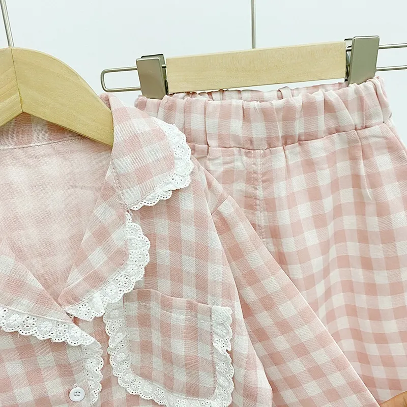 Baby Girl Plaid Pyjamas Vêtements Ensemble Coton Manteau Pantalon Printemps Automne Infantile Enfant Enfant Salon Costume Accueil 1 10Y 220715