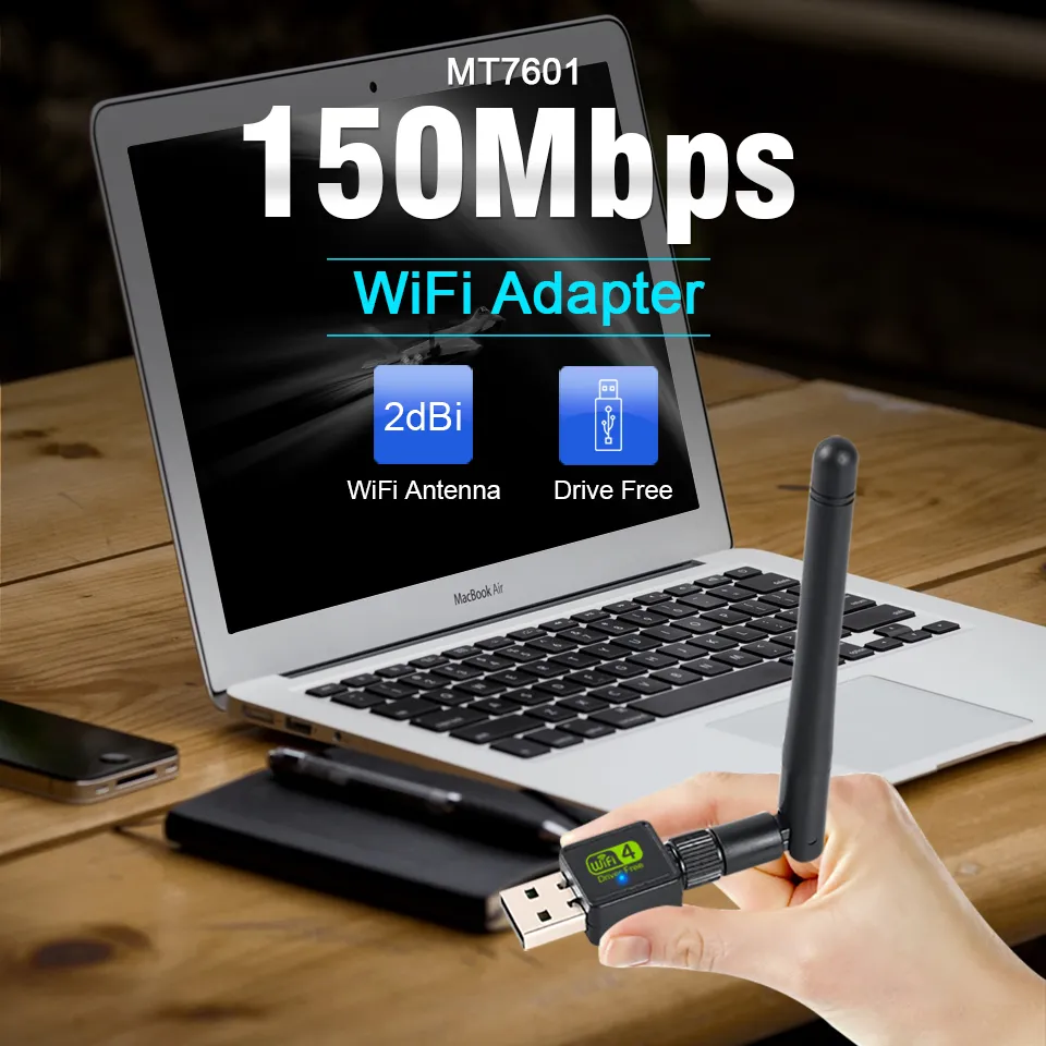 Wi-Fi Finders USB Adapter Antenna Card Ethernet WiFi Dongle Gratis Förare för PC Desktop Laptop