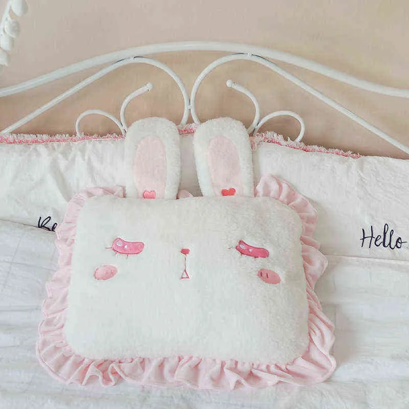 Super miękki króliczka do uszu kwadratowa poduszka wypełniona śpiąca oczy łóżko ozdobne lolita w stylu dziewczyny sypialnia dekoracje głowicy J220704