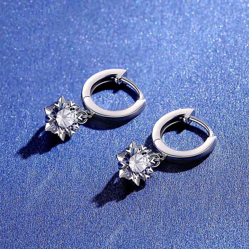 BOEYCJR 925 flocon de neige argent 05ct/1ct bleu Moissanite VVS bijoux fins boucles d'oreilles pour les femmes