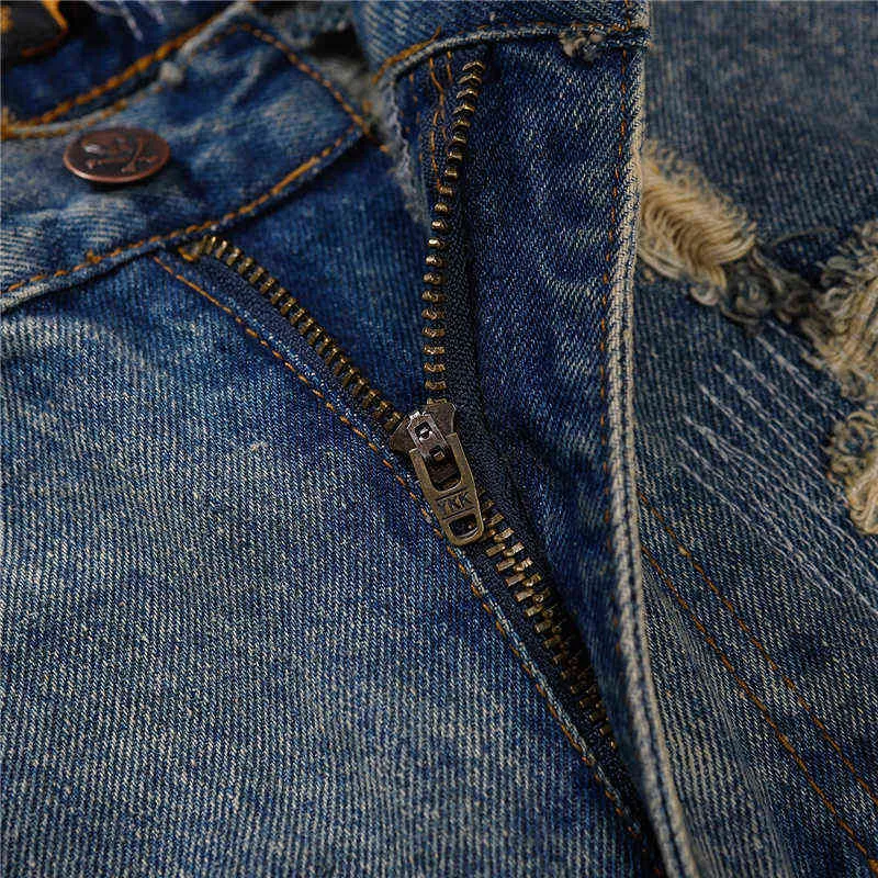 High Street -jeans är av högsta kvalitet skadade som används stora denimbyxor för män och kvinnors mode -jeans T220803