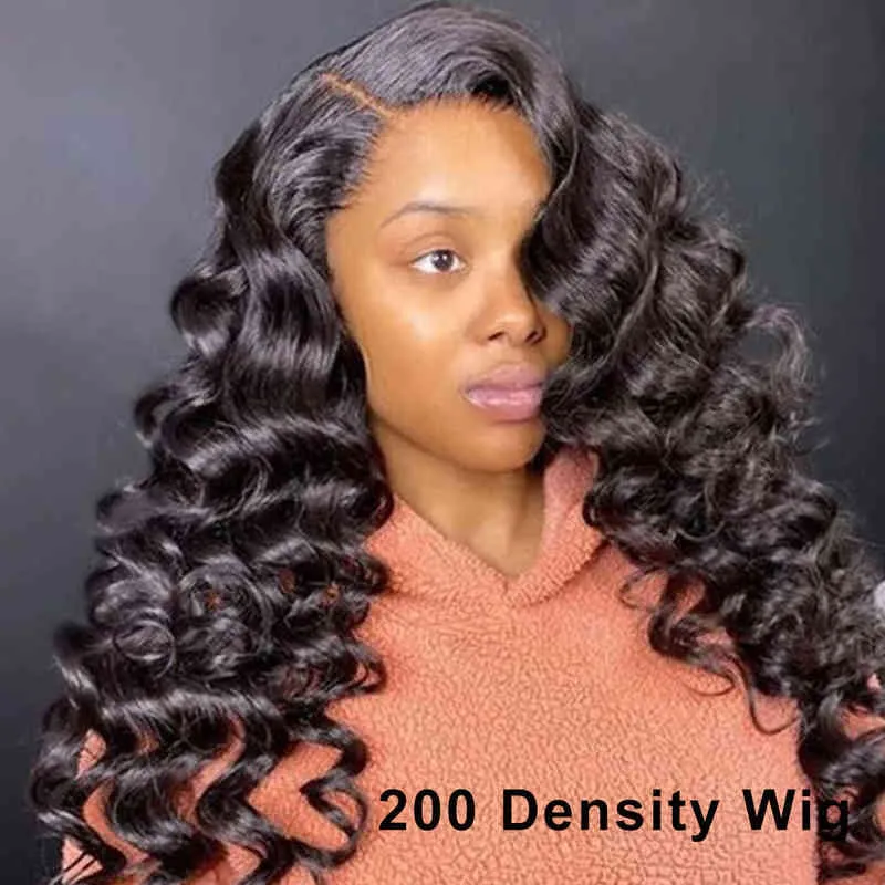 Lös djup våg peruk 13x4 spets frontala mänskliga hår peruker för kvinnor föregångad 180 densitet Curly Transparent 220608