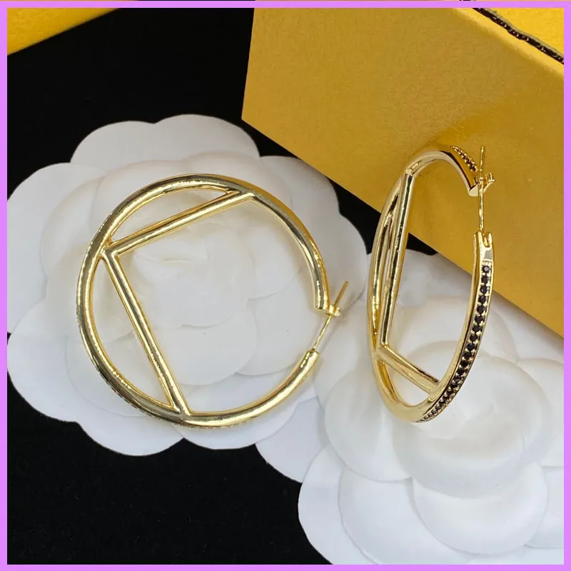 Mulheres brincos de ouro designer jóias moda brinco de argola com diamantes f carta prata orelha studs senhoras para party329n