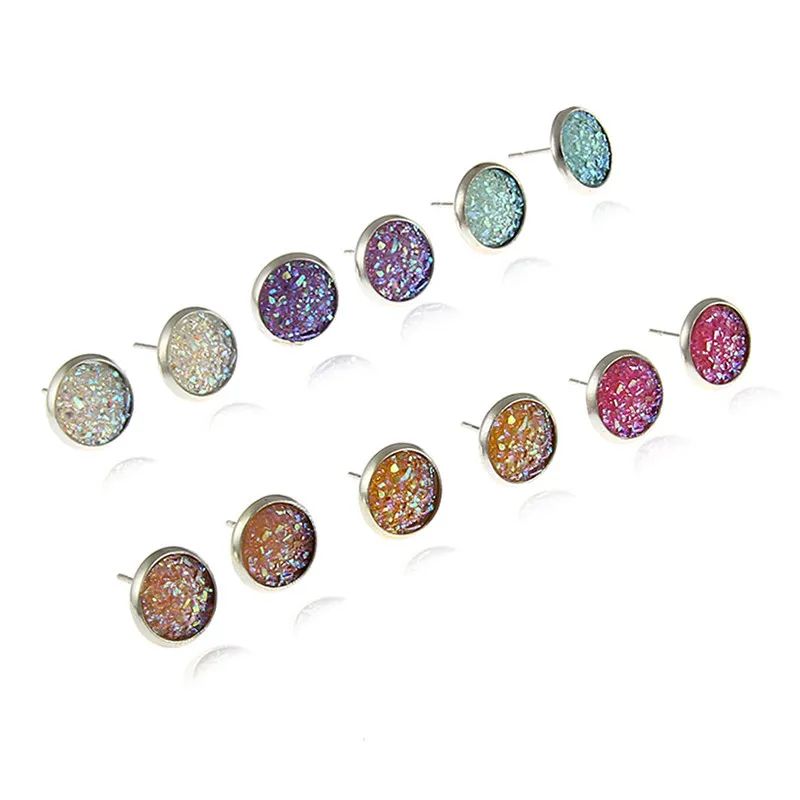 Fashion Colorful round Studs Combination One Card Women's Earrings Colorful Earring Set
