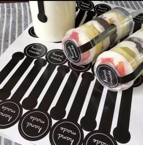 Pegatinas personalizadas hechas a mano etiqueta sellada negra utilizada para envasar pasteles hornear 3x10 cm 100 piezas 220618