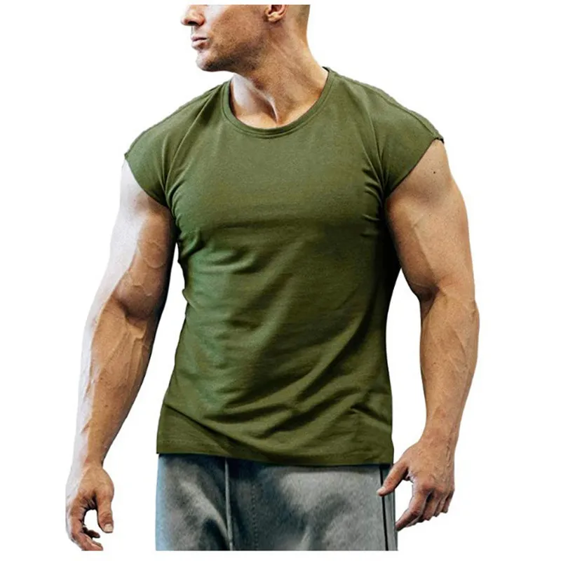 T-shirt d'été Bodybuilding Muscle Tank Mens Oneck Couleur unie Sports décontractés Chemise sans manches Homme Entraînement Fitness Tops 220526