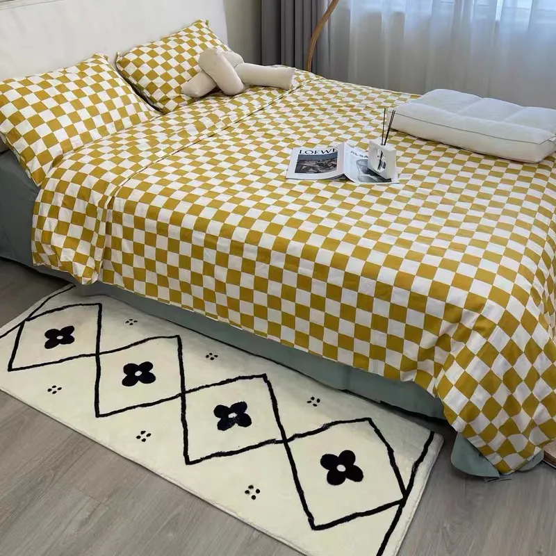 INS – tapis de chevet mignon de style japonais et coréen, lignes simples, antidérapant, pour chambre à coucher, en fourrure, pour la maison, pour porte de Style turc