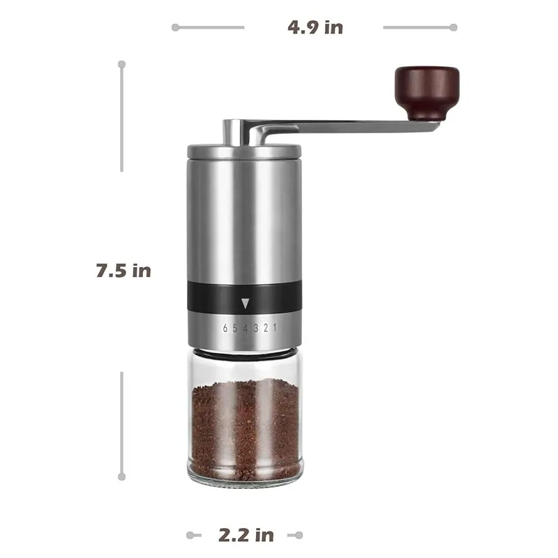 Home Portable Manual Coffee Grinder - Hand Mill with Ceramic Burrs 6 Adjustable Settings Crank Tools 220509