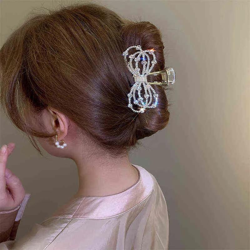 Utsökt Bow Pearl Full Diamond Clip Elegant Grip Hair Clip for Women Daily Wear Smyckesgåvor Hårtillbehör för kvinnor T2208081374107