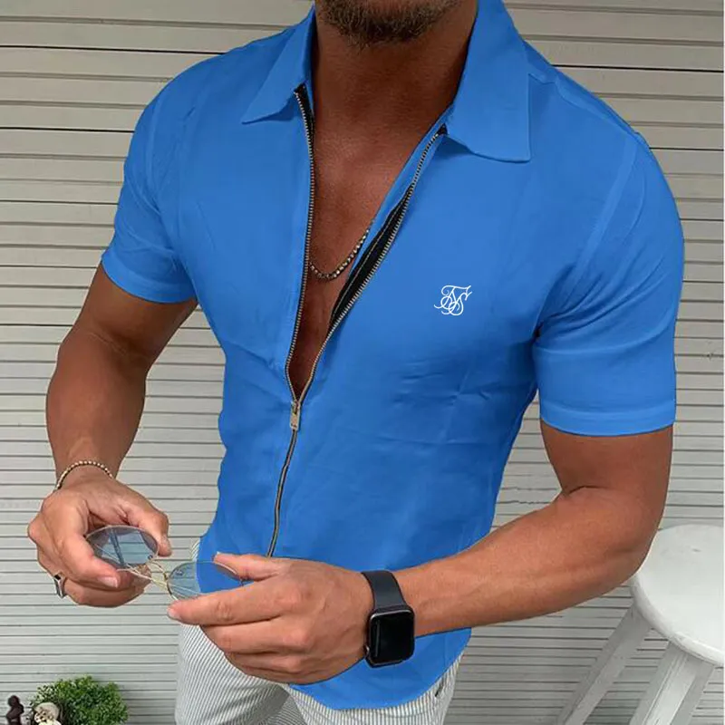 Sik Silk с принтом, мужская летняя модная простая рубашка на молнии с короткими рукавами, повседневный кардиган, европейский размер 220614