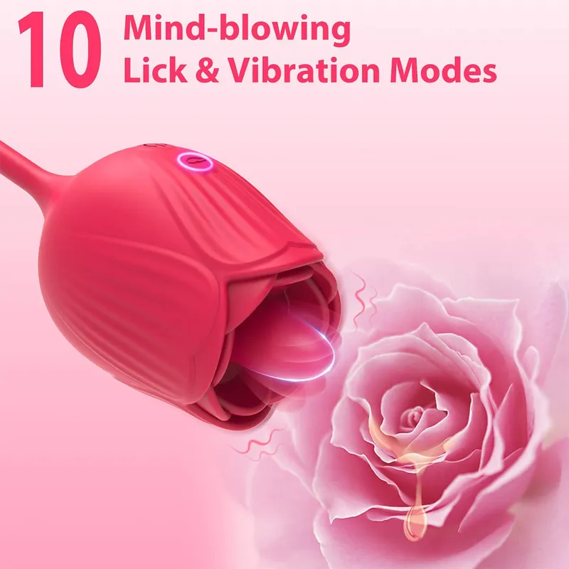2 en 1 Rose Vibrateur pour femmes Langue Lécher Clitoris Stimulateur Télescopique Vibration Oeuf Gode Sex Toys Adultes 18 220329