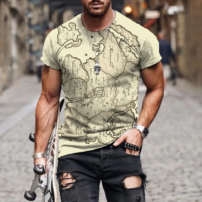 Été HD impression col rond rue mode ample grande taille rétro hommes t-shirt hauts 220521