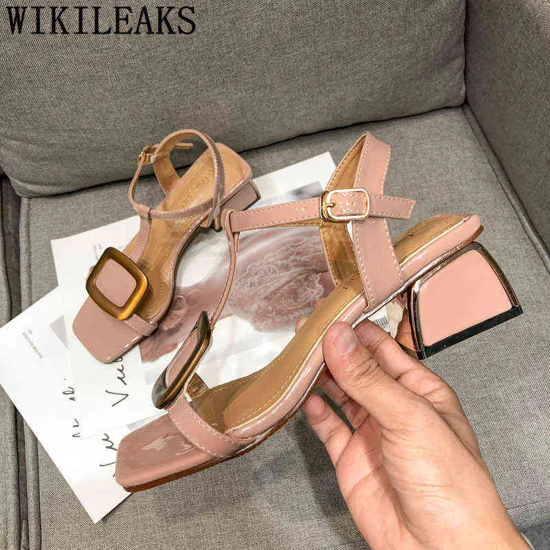 Różowe sandały otwarte palce obcasy patentowe skórzane kobiety seksowne damskie buty letnie moda 2022 Zapatos de Mujer buty Damskie220513