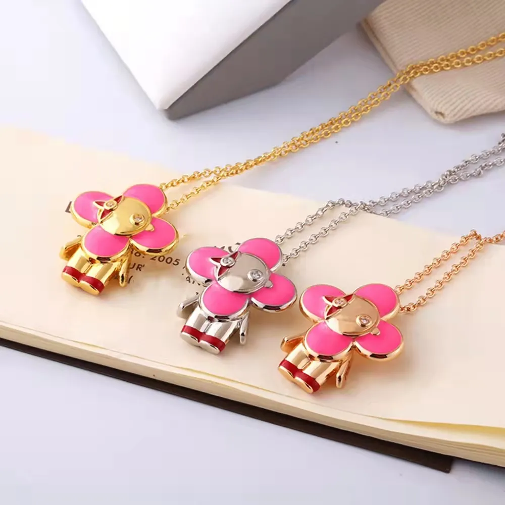 New Cute Chihuahua Pendant Charm Necklace Colorful Enamel Fashion Necklace for Men & Women Classic Titanium Steel Designer Jewelry212N