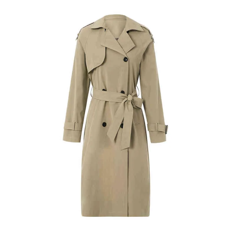 Faux dubbele borsten met dames Lange Trench Coat Classic Rapel Lange mouwen Winddicht overjas met riem 4 kleuren L220725