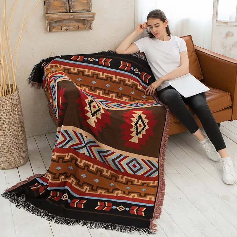 Bomull stickad soffa filt geometrisk hängande tapestry turkisk filt sovrum matta mjukt vardagsrum mattor sängäcke deken 220527