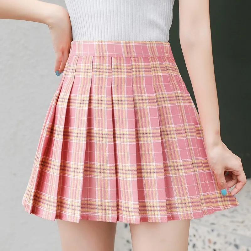 FESTY KARY mode femmes taille haute jupe plissée Y2K été décontracté Kawaii jupes à carreaux coréen mignon école Mini jupes 220505