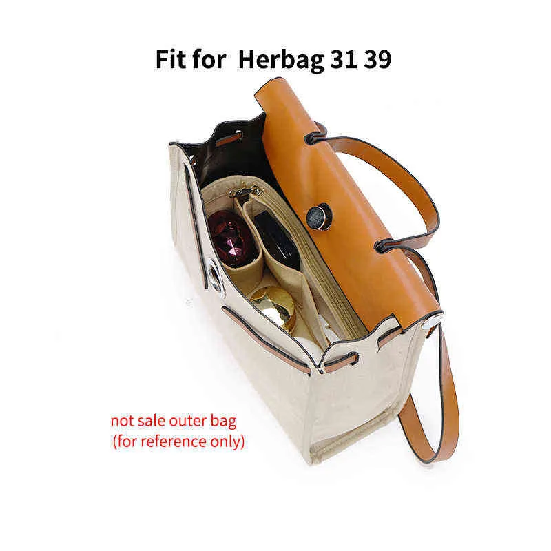 För Herbag Felle Purse Organizer Insert med dragkedja handväska kosmetiska väskor Portable Makeup Travel Inner Tote Shaper 220527