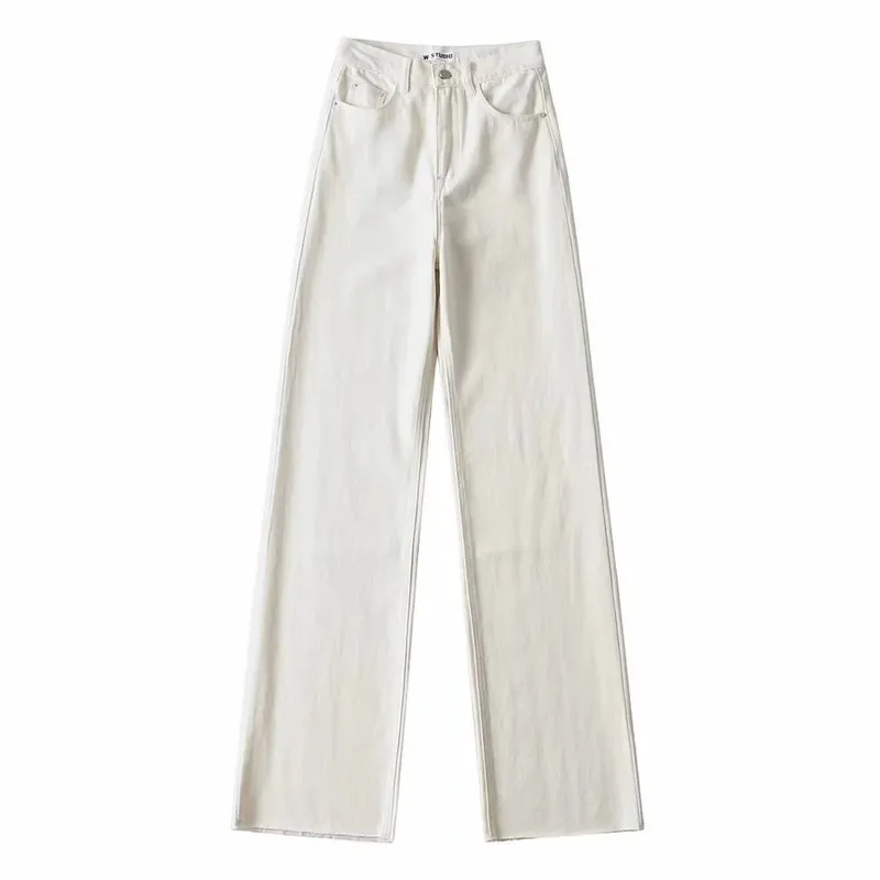 Gcarol Kobiety Wysokie spodnie szerokie spodnie z sznurkowatą krawędzi Slim i obwisły eleganckie stylowe dno denim dżinsy spodnie 220330