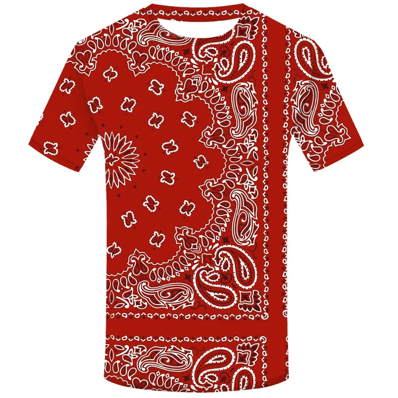 Maglietta con stampa 3d in bandana rossa uomo hip hop tshirt a maniche corta a maniche corte a maniche corta tops o collo di abbigliamento da esterno 220610 220610