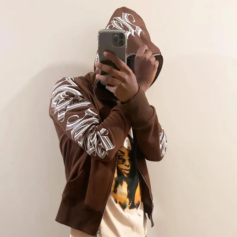 Панк -готическая буква печати Hoddie Y2K для мужчин полная Zip Hoodie Женщины Sudaderas Hombre Unisex Hoodebled Backets 220725