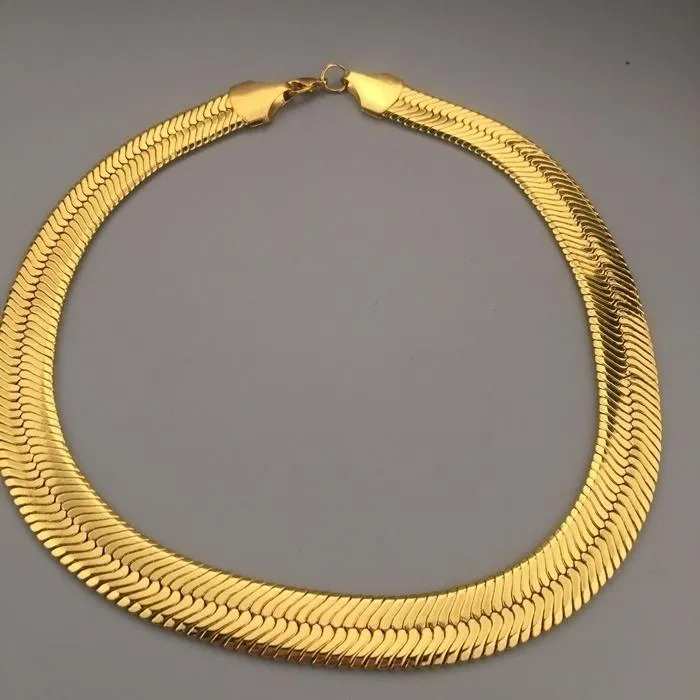 Catene Collana a catena piatta a spina di pesce piatta in oro giallo 18 carati da 18 carati donna UomoChains2767