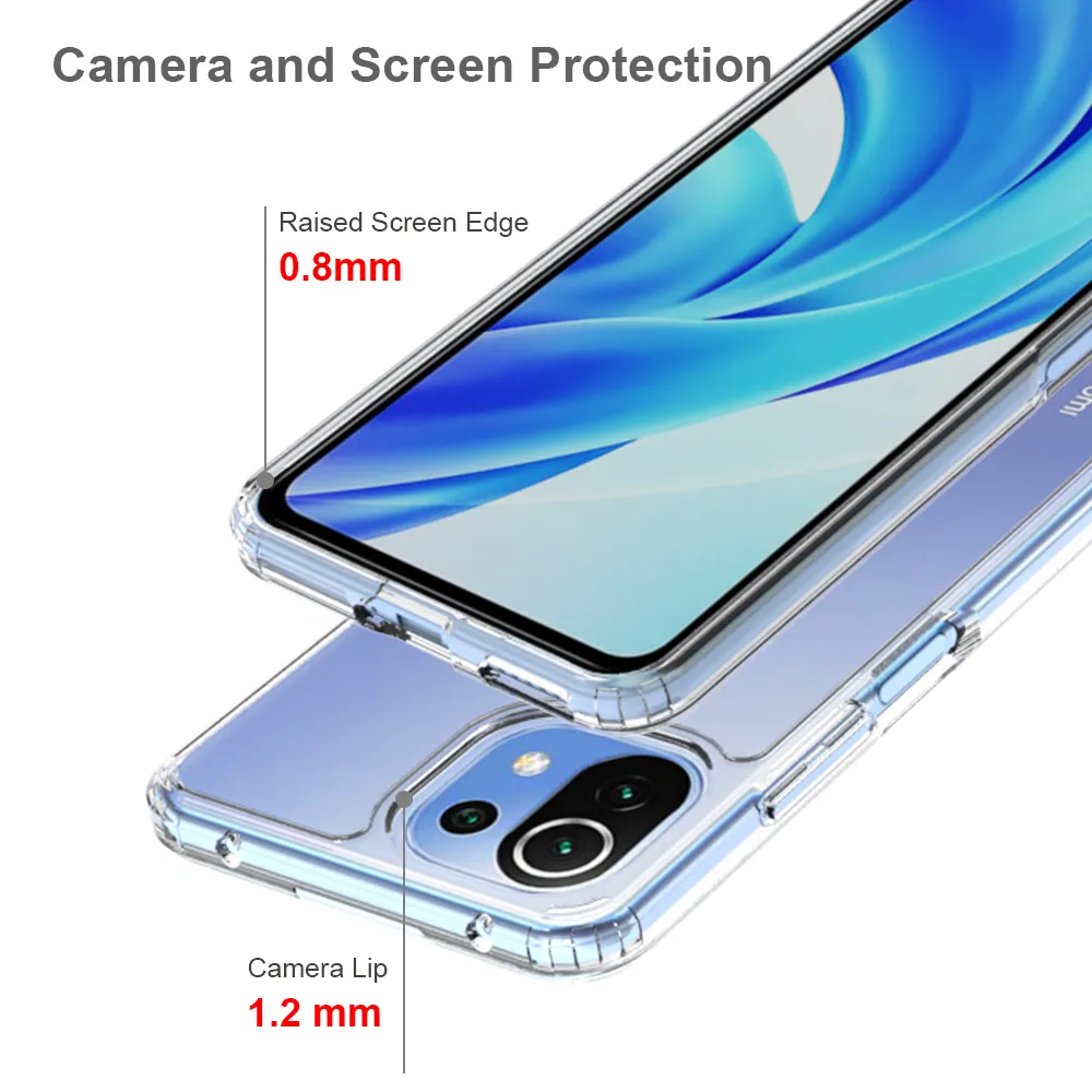 Casi antiurto di cristallo acrilico trasparente in cristallo anti-graffio Xiaomi Mi 11 Lite MI 11 11i 5g TPU copertura posteriore in plastica rigida