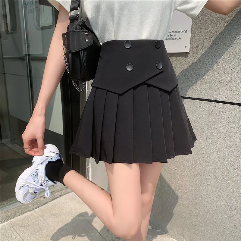 Houzhou Plised Spódnica Kobiety Kawaii Czarny Patchwork Wysokiej Pięci Mini Spódnice Dla Dziewczyn Letni Koreański Moda Preppy Style Elegancki 220322