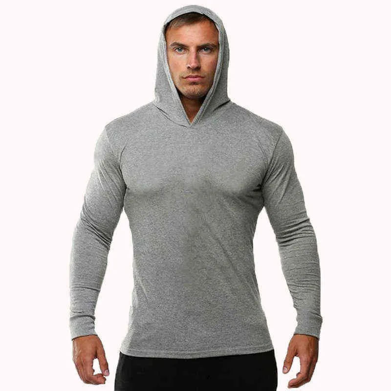 Zomer Dunne Lange Mouwen Felpa con cappuccio Taglia europea Mannen Fitness Sport Tempo libero Corsa Allenamento Palestra 100% Katoen Trui Nieuwe L220730