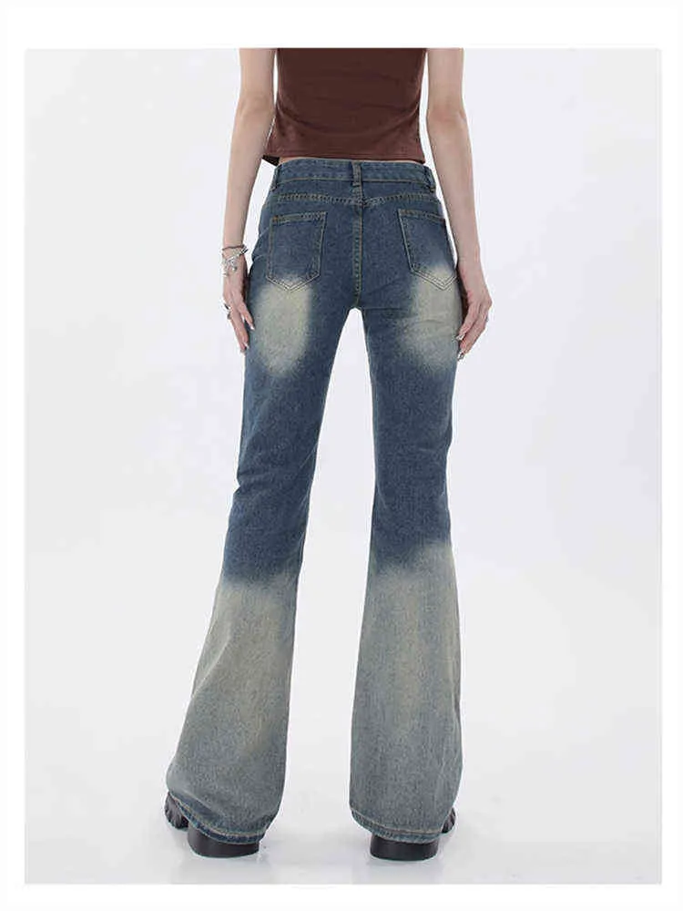 Hög midja kontrasterande färg Mikrobladiga jeans sommar heta tjej design bredben rak high street smal denim byxor t220728