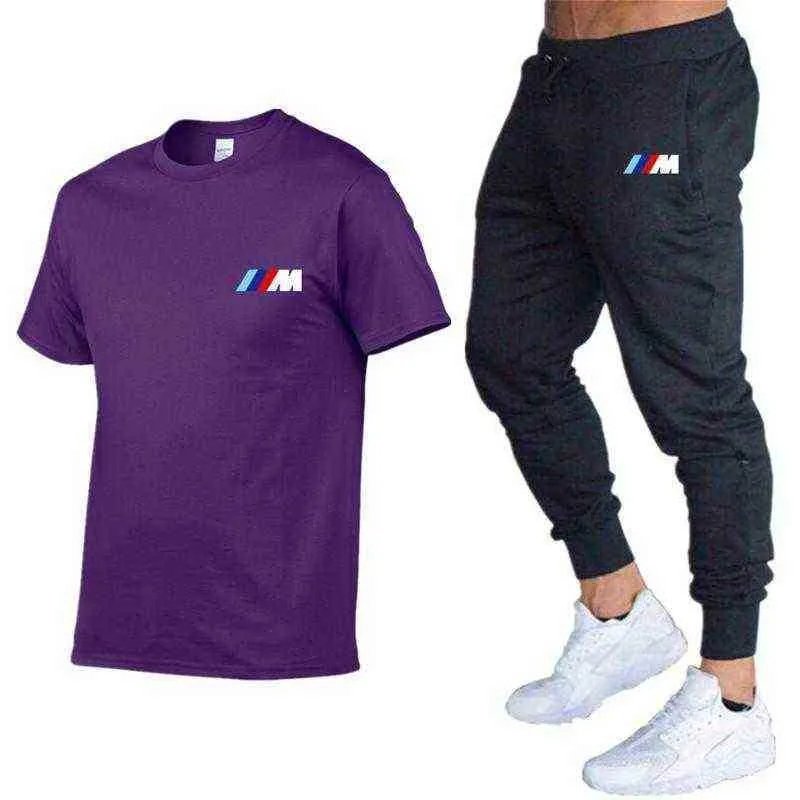 Designer 2021new BMW M Sommer Trainingsanzug Freizeit Sets T-shirt Hosen Zwei Stücke Casual Mode Männlichen Sportswear Gym Marke Kleidung Schweiß