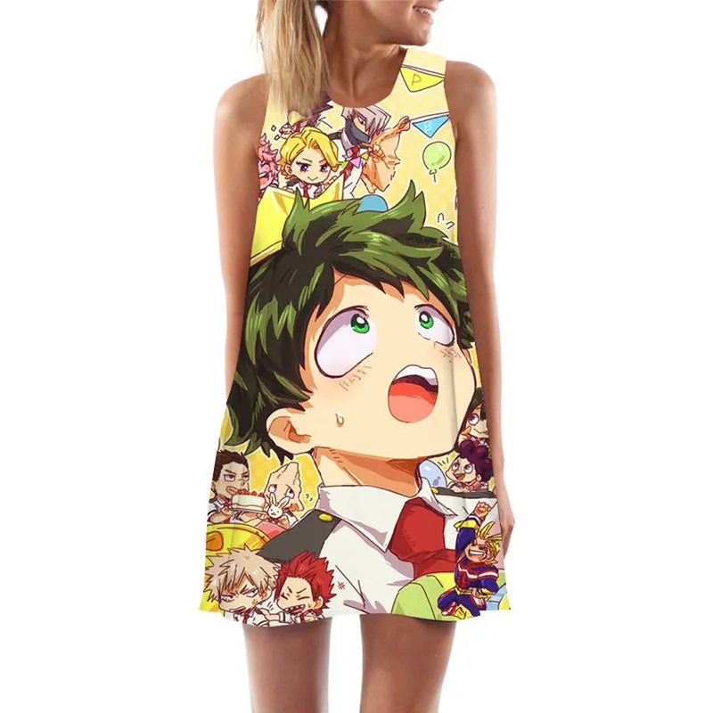 Dames tanktops jurk anime boku no hero academia himiko toga 3d print losse strandjurk mode korte vrouwelijke vestjurk w220617