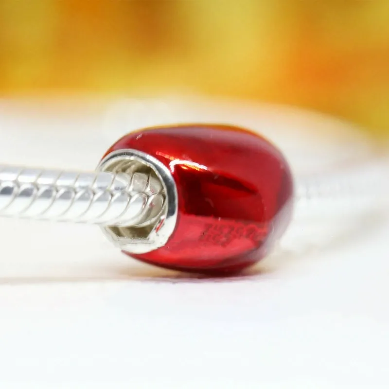 Charms cuore rosso metallizzato 925 Charms Pandora in argento bracciali Kit la creazione di gioielli fai-da-te Perline sparse Argento all'ingrosso 799291C02