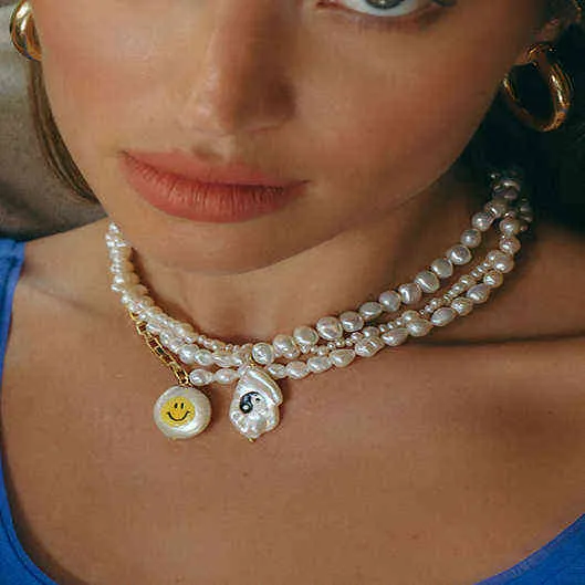 Collier femme Punk Miami en acier inoxydable, chaîne cubaine ras du cou géométrique jaune baroque, collier de perles d'eau douce H220426298g