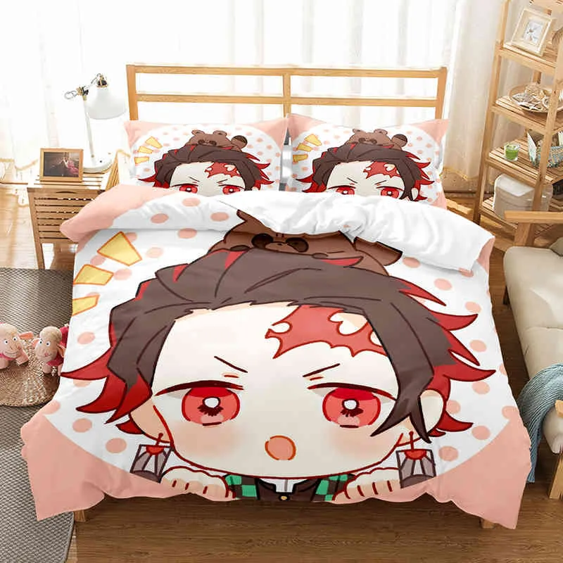 Demon Slayer Bedding Set 3d Japanese Anime Kids Gift Duvet Cover Comforter Bed Linen Home Textiles Queen King Single Size