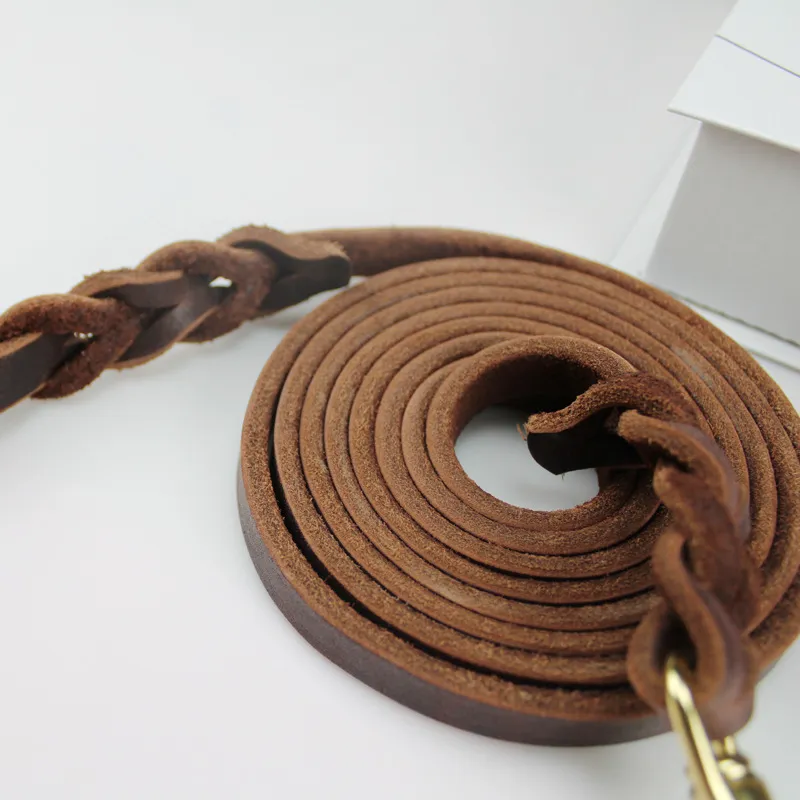 Genuine Leather Dog Leash Dogs Long Leashes Braided Pet Walking Training Leads Brown Black Colors For Medium Large Pet 0622