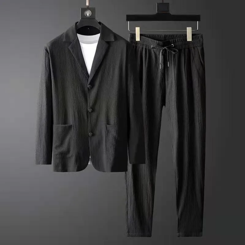 Costume de mode printemps été hommes à manches longues haut de gamme costume décontracté coréen mince beau deux pièces ensemble blanc noir blazer pantalon 220705