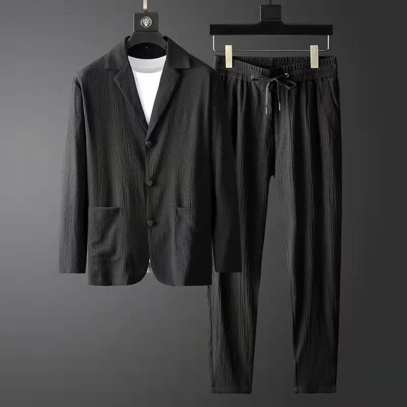 Spring Summer Fashion Suit Mens Long Sleeve Highend Casual Suit Korean Slim Handsome Twopiece Set White Black Blazer Pant 220705