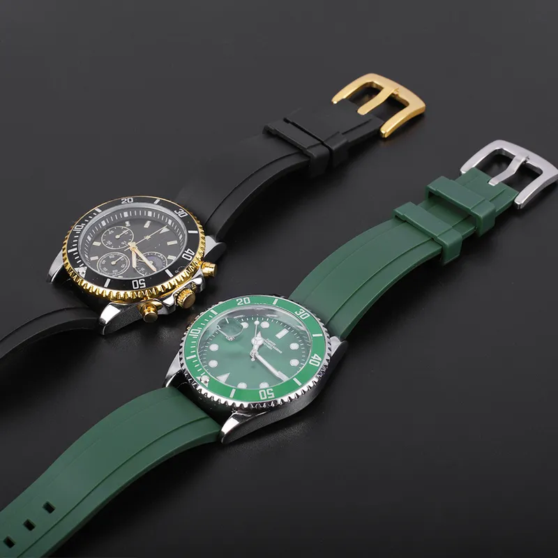 Kvalitet Fluoro Rubber Watch Strap 18mm 20mm 22mm 24mm Sport Watchband svart grönt armband med snabb frigöring Spring Bar 2207056299458