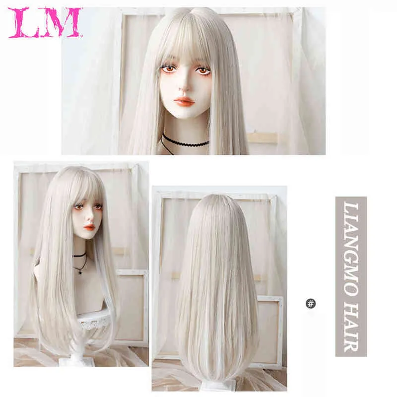 LM Wigs sintéticos para mulheres negras Long Long White/Blonde/Purple Wig Part Party Cosplay 220622