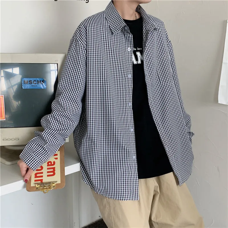 EBAIHUI erkek uzun kollu gömlek mavi ve beyaz çizgili yaka gevşek gömlek ceket renk eşleştirme bluz sokak rahat hırka