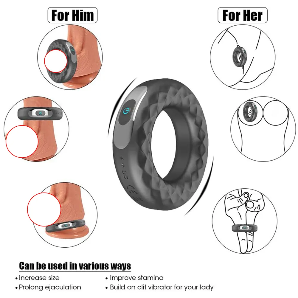Motores duales El anillo de retraso de la polla recargable potenciador de senos masajeador 10 modos de vibración dispositivo de estimulación del clítoris para hombres parejas7119936