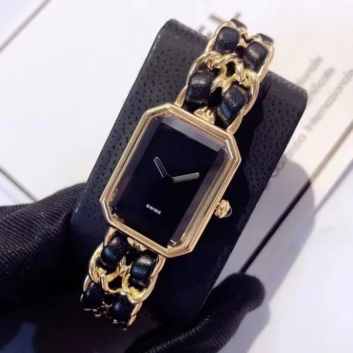 Drop Damenuhren 16 mm Zifferblatt Gold Schwarz Kette Quarz Damenuhr elegante Armbanduhr montre de luxe233e