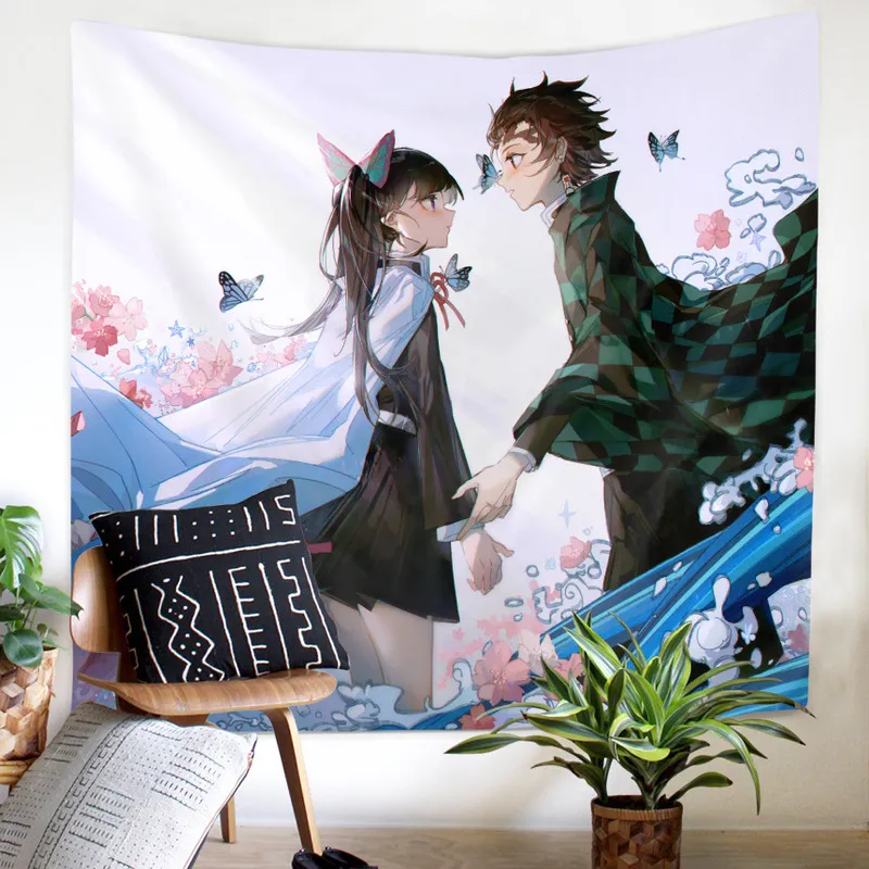 150x130cm 59x51tum Demon Slayer Gobeläng Anime Utskrift Väggdekoration Hem Rum Dekor Filt Resor Camping Strandmatta 220609