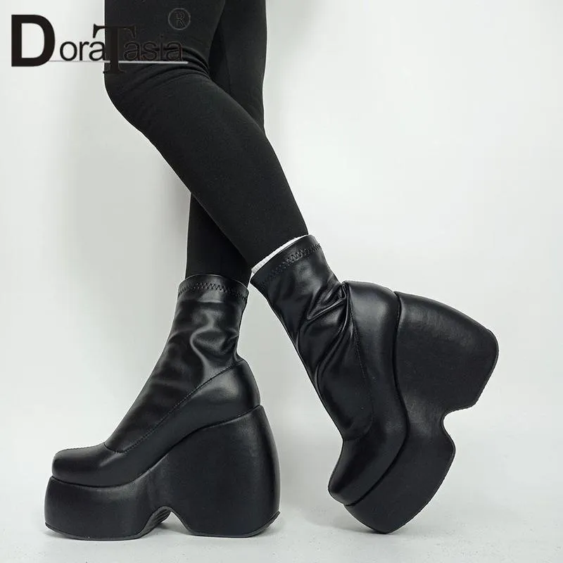 Doratasia Brand Ladies High Platform Boots Fashion Wedges High Heels Womens Boots Party Sexig Tjock Bottom Shoes Woman 220815