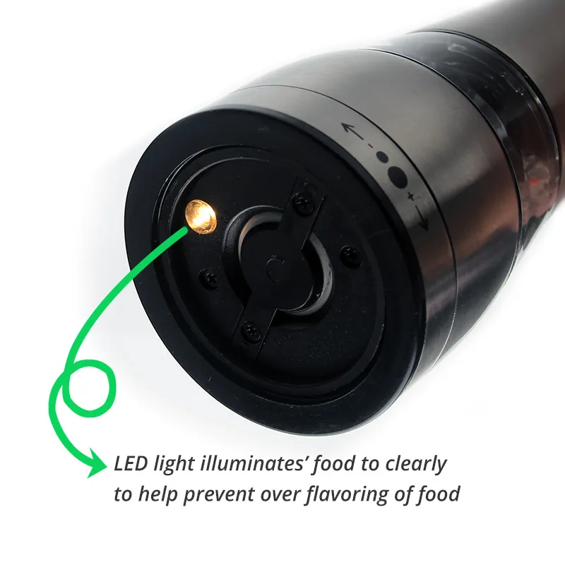 Elektrische zout- en pepermolenbatterij Werk met LED -licht Verstelbare grofheidsmolens voor keuken 220527